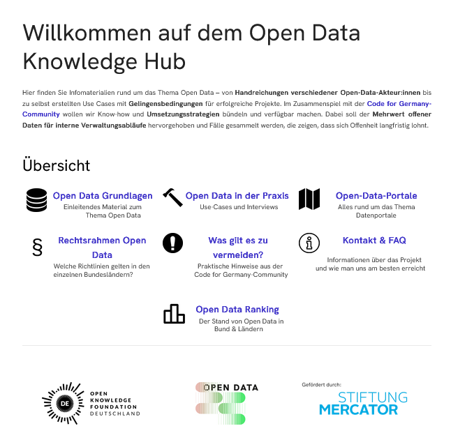 Screenshot vom Open Data Knowledge Hub